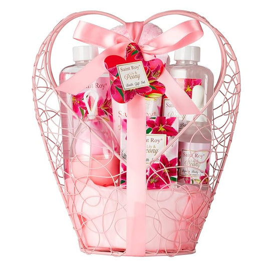 Gift Basket For Women, Mother's Day Gift for Mom Spa Set Lily & Peony Home Spa Set, Beauty Personal Care Set Jojoba Oil, Spa Self Care Kit, Bath Body For Thank You, Birthday, Mom, Anniversary Gift