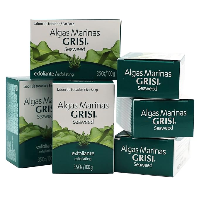 Grisi Seaweed Soap, Cleansing and Exfoliating Soap with Seaweed, Helps you Unclog Pores, Stimulate Circulation, Eliminates Toxins, Firming Benefits, 6-Pack of 3.5 Oz Each Soap, 6 Soaps
