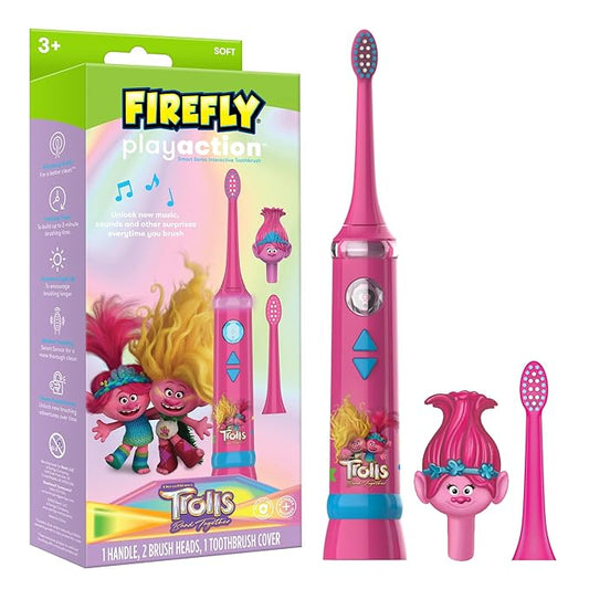 FIREFLY Play Action Trolls Smart Sonic Toothbrush Kit, Interactive Electric Toothbrush with Lights, Music and Games, Batteries Included, Ages 3+