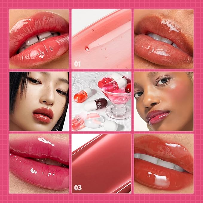 Lip Plumper Gloss High-Shine Liquid Lip Plumping Color, Long-Lasting Plumper Pout, Moisturizing, Non-Sticky With Natural Ginger Extract Portable 6 Colors (05#Raspberry)