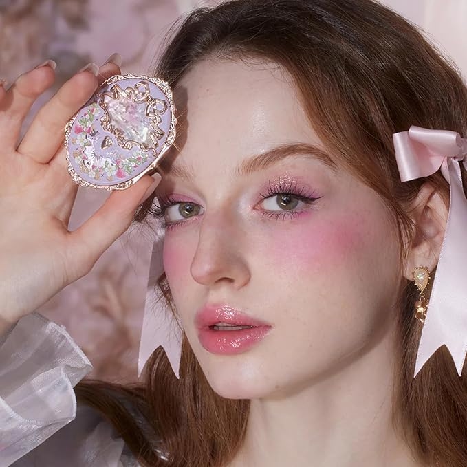 Flower Knows Strawberry Rococo Embossed Blush;Berry Matte Finish;Buildable & Blendable Powder Blush for cheeks,Highly Pigmented;Natural Flush for All Skin Tones(G02 Little Cranberry,4.6g)