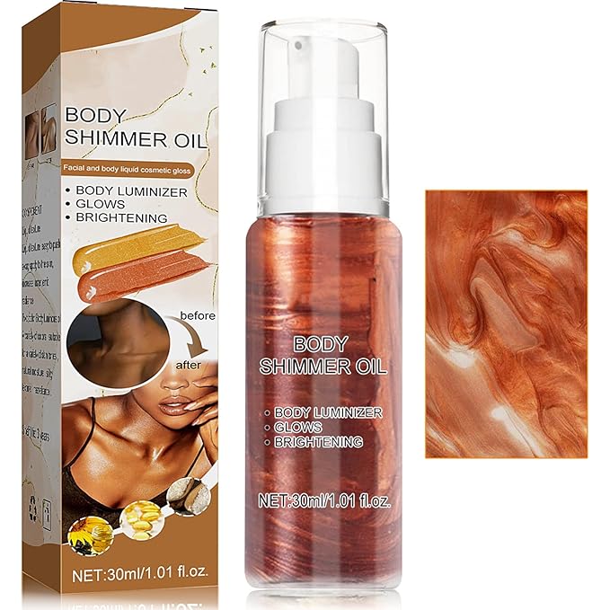 Body Shimmer Oil,Body Shimmer Luminizer for Face & Makeup(Golden Brown)