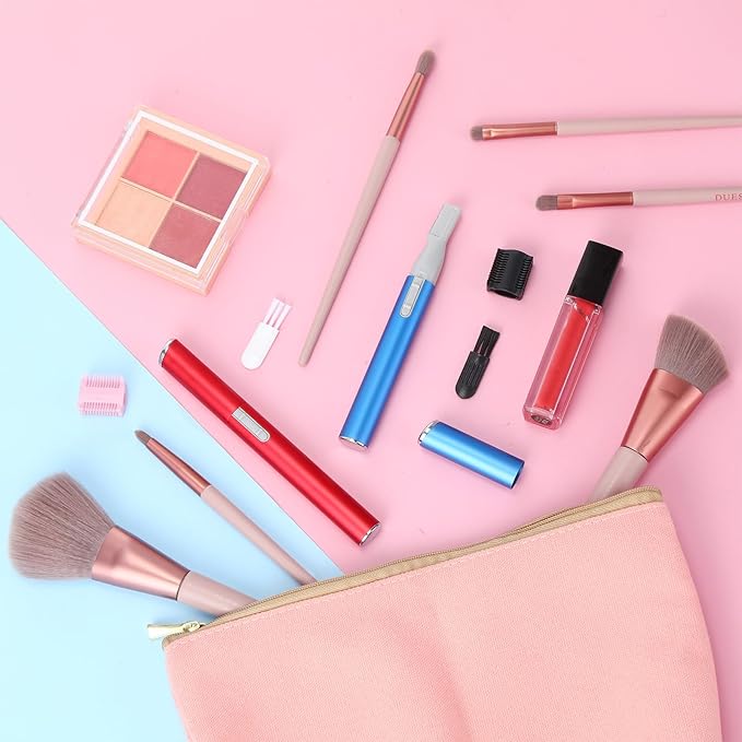 Chumia 2 Pcs Electric Eyebrow Trimmer Women Precision Face Razors Mini Shaver with Comb Christmas Women Gift Battery Operated Personal Epilator for Face Neck Fuzz Lips Leg(Red, Blue)