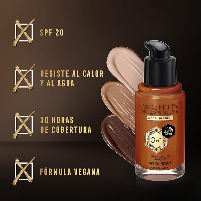Max Factor Facefinity 3-in-1 All Day Flawless Foundation, 30ml