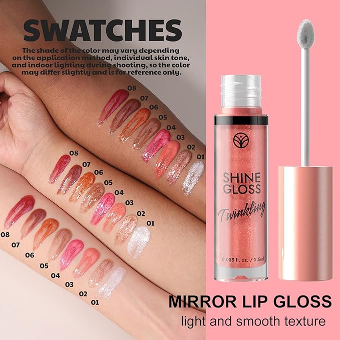 Lipgloss Lip Plumper Gloss Shimmer High Shine Lip Gloss Moisturizing Tinted Lip Gloss Long Lasting Waterproof Lip Oil (03# Watermelon Red Shimmer)