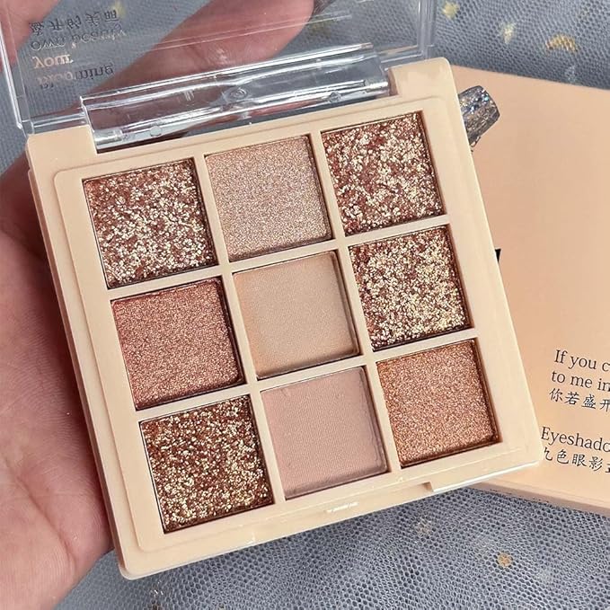 9Colors Champagne Rose Gold Eye Shadow Palette Makeup,Highly Pigmented Shimmer Pink Eyeshadow Palette Nude Glitter Sparkly Eye Shadows Long Lasting Waterproof Blendable Naturing-Looking