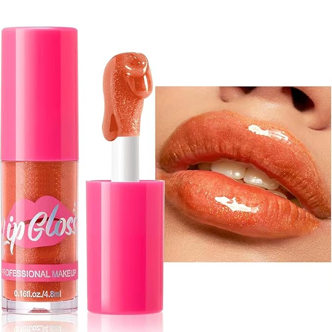 Reddish Orange Lip Gloss Lip Plumper Gloss Glitter Tinted Plumping Lip Gloss For Women Hydrating Long Lasting Shimmer Moisturizing Glossy Non Sticky lip gloss (03# Super-neutral)