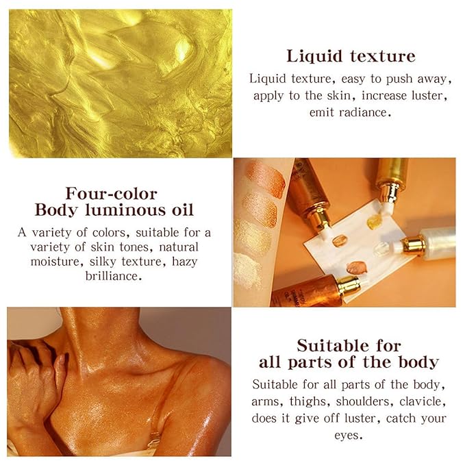 Shimmer Body Oil, Highlighter Makeup Smooth Glitter Glow Rose Gold)