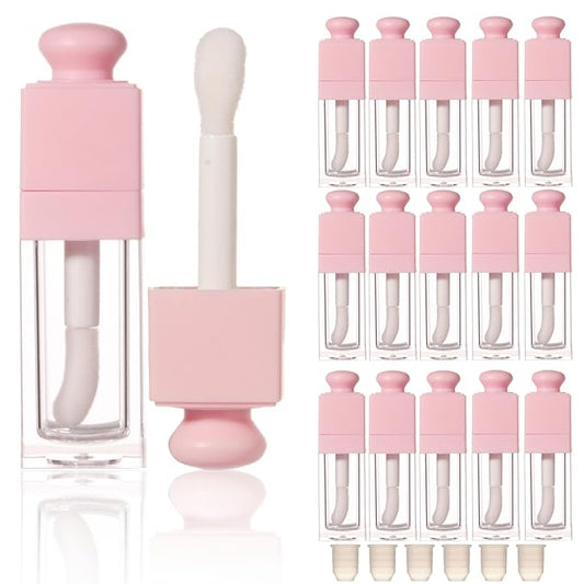 COSIDEA 18PCS Empty 8ML Square clear Lip Gloss Tube Silver big doe foot wand lipgloss tubes for Lip oil tint bottles container… (Pink)