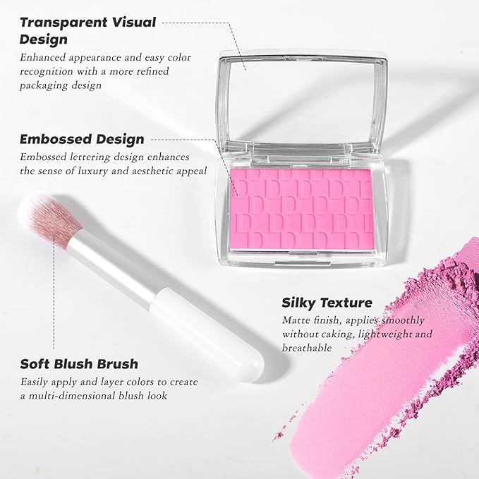 Mahogany Blush Powder Blush for Cheeks with Brush, Matte Blush Palette Blush Powder Face Blusher, Natural Blendable Formula Silky Lightweight Makeup Blush Rubores de Maquillaje, 020#