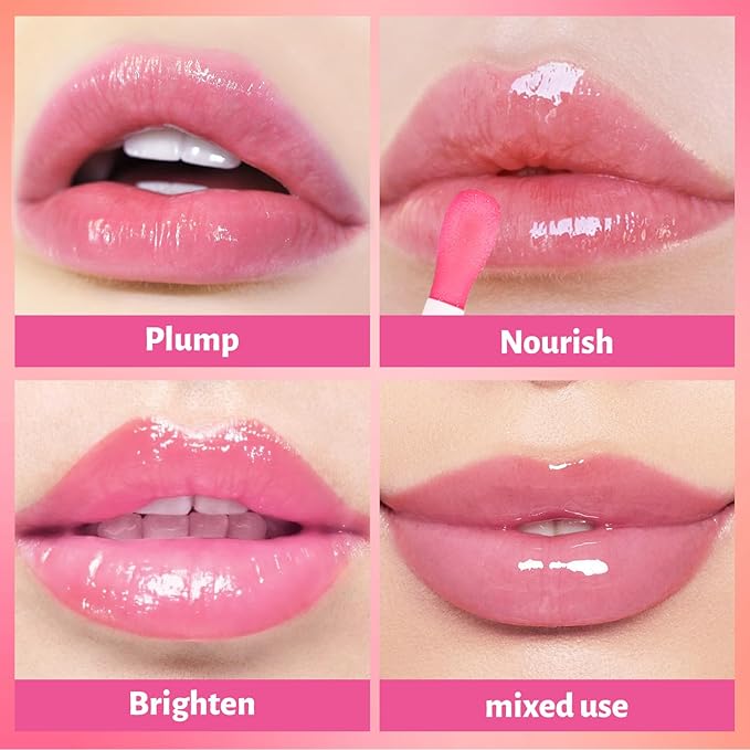UCANBE 3 Reflective Color Lip Glow Oil - Instense High-moisture Lip Oil (Pink/Crystal/Mermaid), Luxurious Non-Sticky Mositurizing Lip Top Gloss for All-Day Wear and Comfort