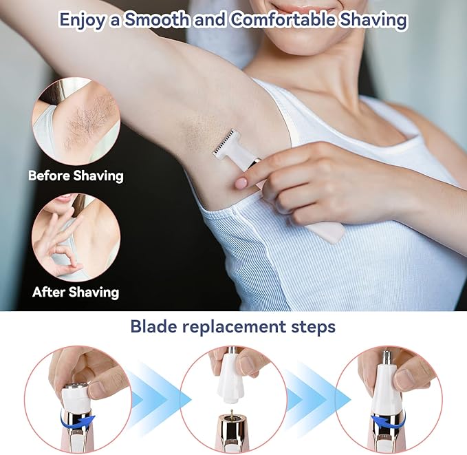 Face Razors for Women, BestMal Bikini Trimmer 5 in 1 Wet/Dry Electric Shaver Razors for Face Nose Eyebrow Beard Mustache Arm Leg Armpit Pubic Area Painless Rechargeable Facial Hair Removal for Women