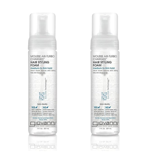 GIOVANNI Mousse Air-Turbo Charged, Hair Styling Foam - Lightweight for Natural Curls, Medium to Firm Hold, Add Texture & Shine, Curly Hair Products, No Parabens, Color Safe - 7 Fl Oz (Pack of 2)