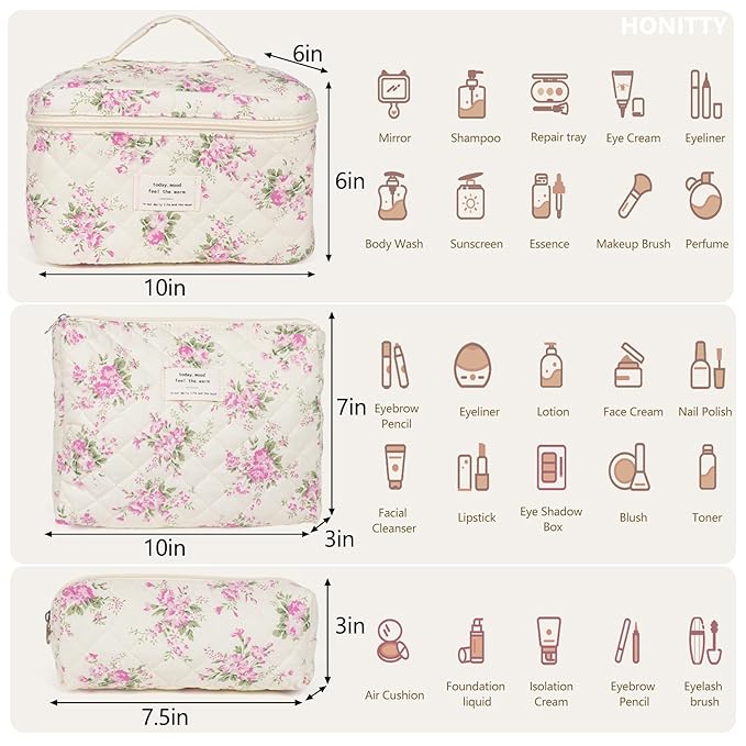 Makeup bag, quilted makeup bag,large