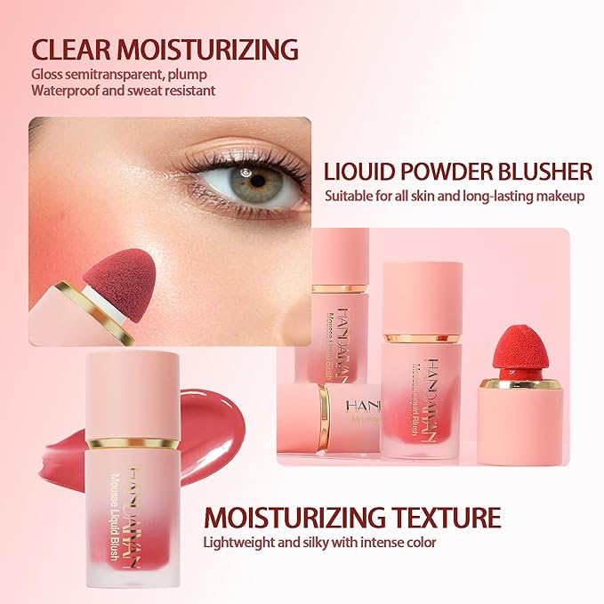 AKARY Mousse Liquid Blush, Soft Cream Makeup Blush, Tint(04#Swipe Rignt)