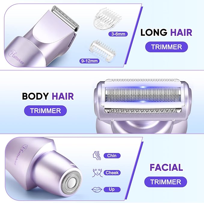 Hatteker Women's Electric Shaver Bikini Trimmer Hair Trimmer for Women LED Display Electric Razor for Legs Bikini Underarm Public Hairs Led Display IPX7 Waterproof Gift for Women (Purple)