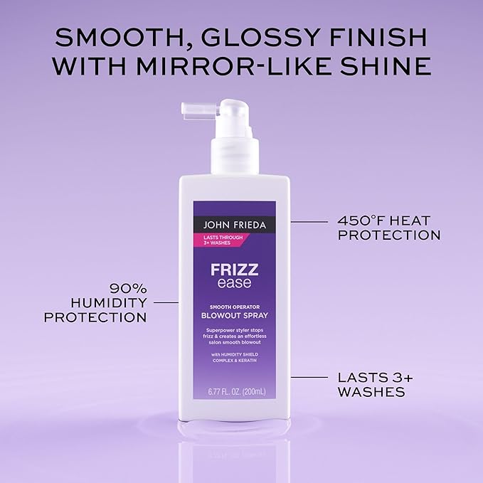 John Frieda Frizz Ease Smooth Operator Blowout Spray, Anti-Humidity, Hair Gloss, Heat Protection Spray for Hair, 6.77 Oz