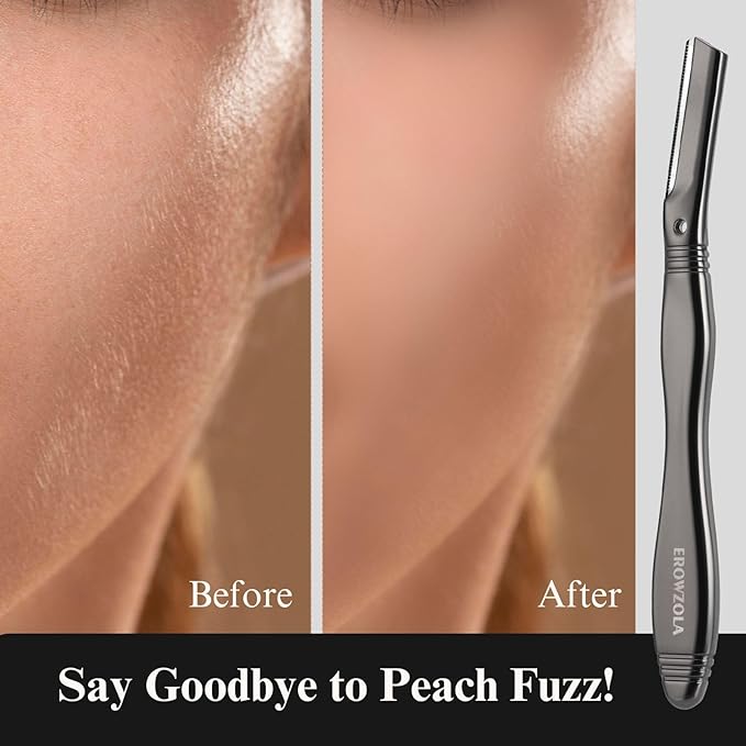 Dermaplane Razor for Women Face with 6 Refill Blades, Dermaplaning Tool Face Razors for Removes Facial Hair, Peach Fuzz, Reusable Metal Handle Eyebrow Razor (Black)