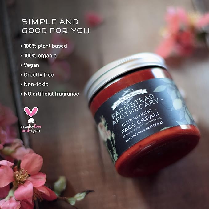 Farmstead Apothecary 100% Natural Anti-Aging Face Cream with Jojoba Oil, 4 oz (Citrus Rose)