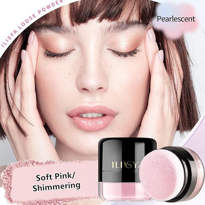 Setting Powder Lightweight Loose Powder Finishing Powder Long-Lasting Pink/Shimmering)-2 Boxes