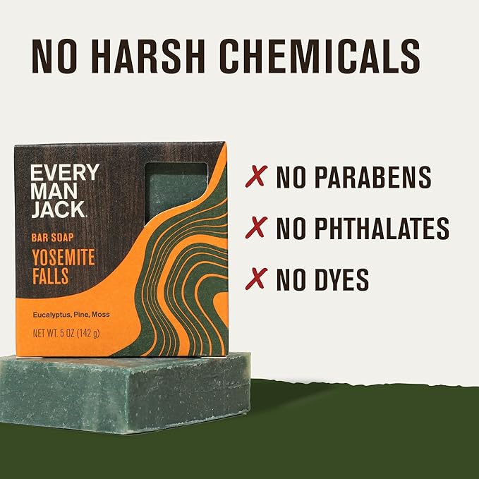 Every Man Jack Cold Plunge Mens Bar Soap - Yosemite Falls Scent with notes of Earthy Eucalyptus and Invigorating Pine - Deeply Cleans, Hydrates with Naturally Derived Ingredients - 5oz 2 Pack