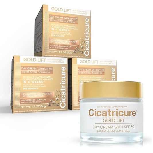 Cicatricure Gold Lift Day Cream, Anti Aging Face Moisturizer with SPF 30, Hydrating Skin Care with Gold, Calcium & Silicon to Lift and Tighten Face Contour 1.7 Ounce (Pack of 3)