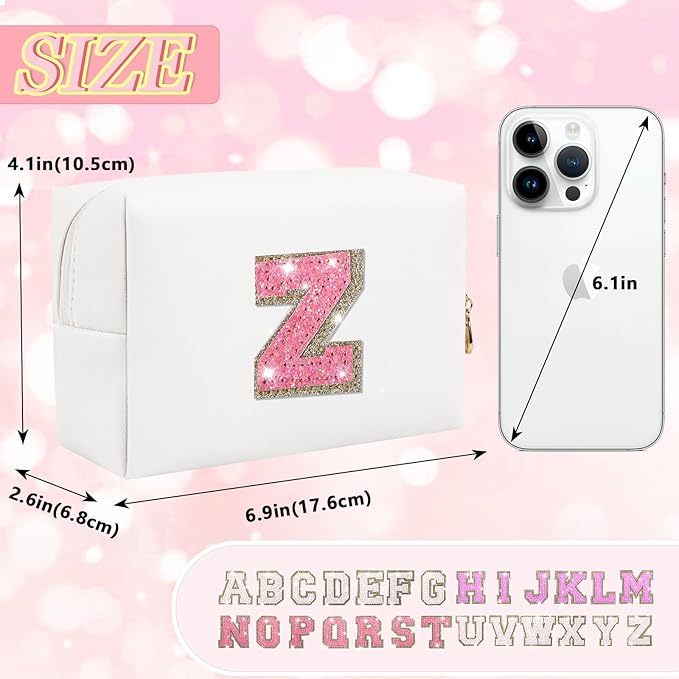 Initial letter patch makeup bag,