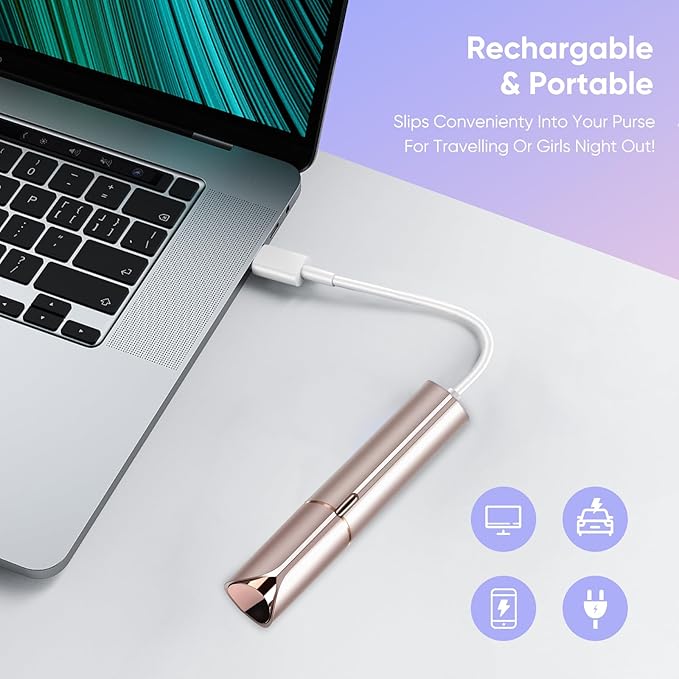 Facial Hair Remover for Women, Painless Womens Facial Hair Remover with 2 Replacement Heads, Lipstick-Sized, USB Rechargeable, Facial Hair Remover for Upper Lip,Chin,Peach Fuzz,Mustache