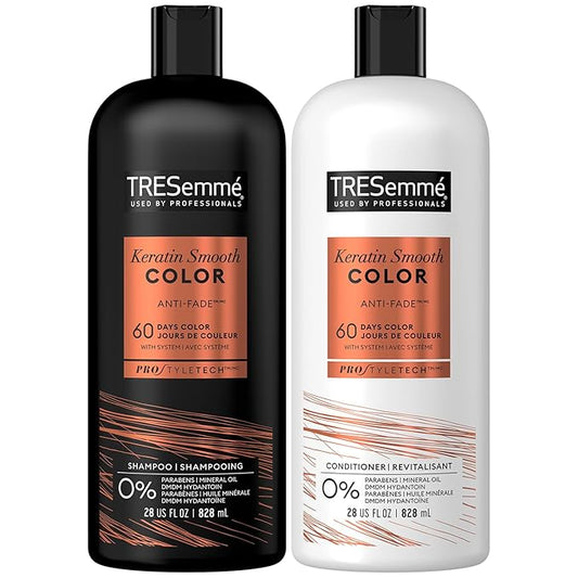 TRESemmé Shampoo and Conditioner, Keratin Smooth Color – Anti-Fade, Anti-Frizz Hair Products for Color-Treated Hair, 28 Oz Ea