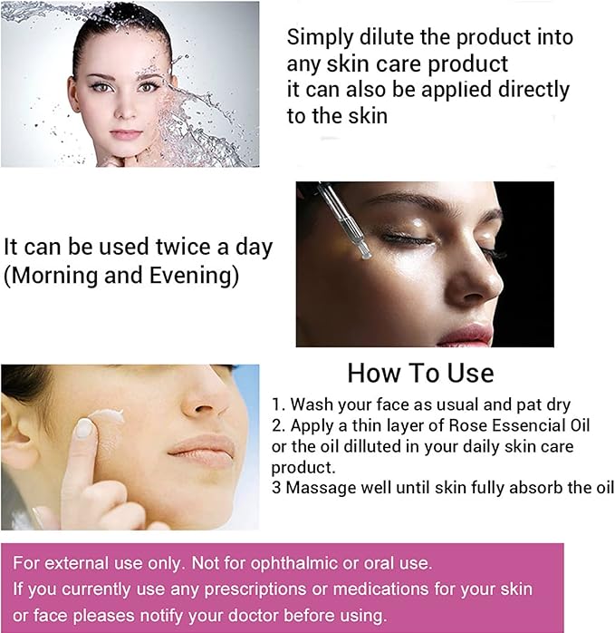 Rose Essential Oil, Face Rose Oil, Moisturizer Rose Oil, Anti Ageing & Anti Wrinkle Serum, Rose Oil for Face, Skin Care, 1 FL.OZ (30ml)