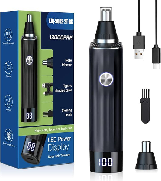 LED Display Ear and Nose Hair Trimmer Clipper for Men Women,2025 Rechargeable 2 in 1 Professional Painless Eyebrow & Facial Hair Trimmer with Powerful Motor and Dual-Edge Blades Easy Cleansing