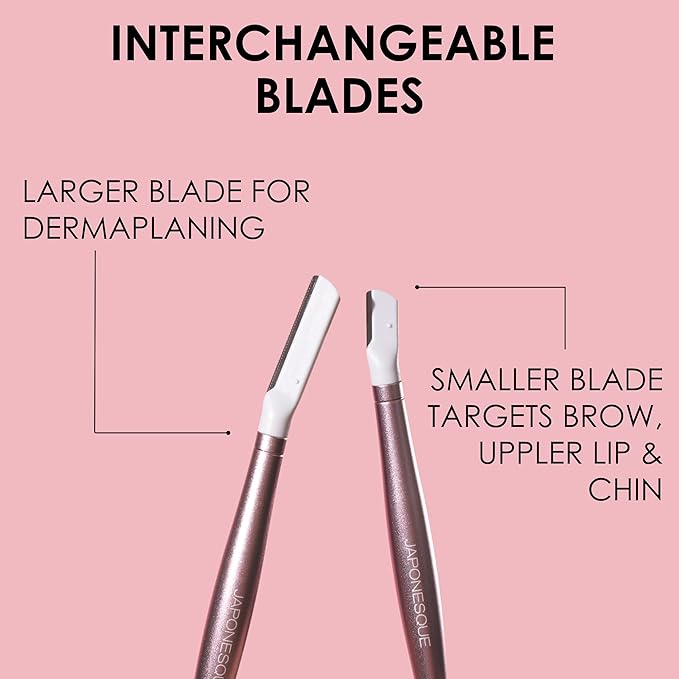 JAPONESQUE - SKINTherapy Dermaplaning Facial Razors - Two Blade Sizes with Interchangeable Handle, Eyebrow Razor, Ultra Sharp Japanese Blades, For Hair Removal, Multipurpose Exfoliating