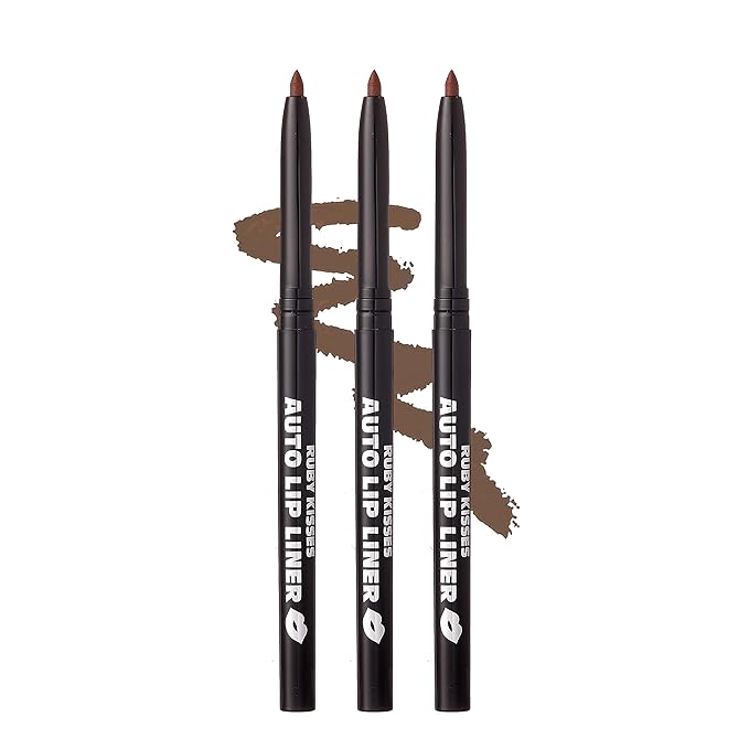 Ruby Kisses Auto Lip Liner Pencil (Cappuccino 3 Pack), Long Lasting & Non-Fading, Smooth Application, Non-Feathering with Rich Pigmented Color, No Sharpener Needed, Ideal for Full Lips Look