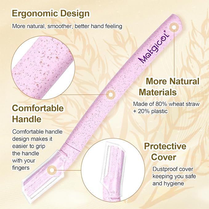 Eco-Friendly Women's Dermaplaning Razor - Multipurpose Exfoliating Tool with Anti-Cut Blades & Biodegradable Handle for Silky Skin & Perfect Brows (Purple-Pink)