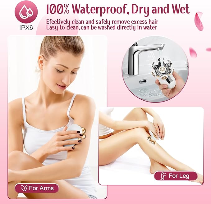 Electric Razors for Women,7D Gifts for Women,Cordless Electric Shaver with Detachable Head Wet/Dry Facial Hair Remover for Legs Painless Water Resistant (Gold)