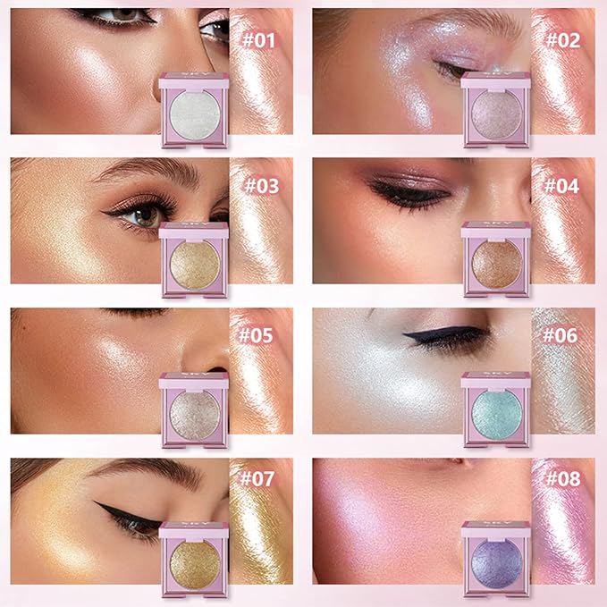 MAEPEOR Face Highlighter Palette 8 Colors Smooth Shimmer (08 Purple)