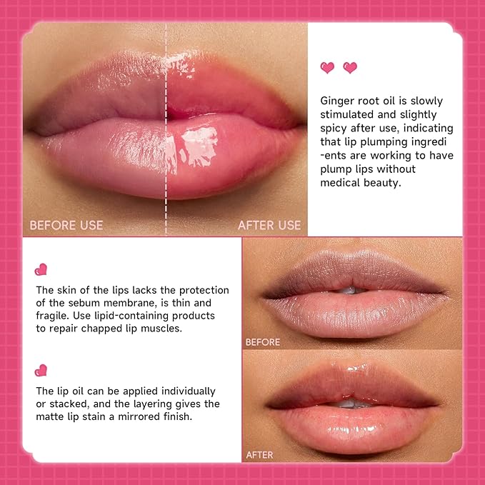 Lip Plumper Gloss High-Shine Liquid Lip Plumping Color, Long-Lasting Plumper Pout, Moisturizing, Non-Sticky With Natural Ginger Extract Portable 6 Colors (01#Tangerine)