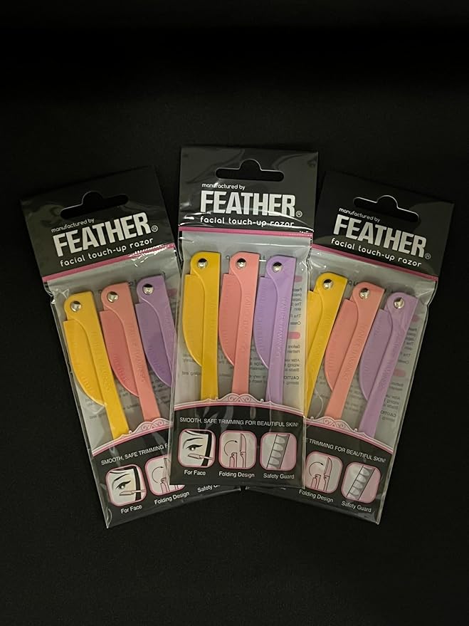 Feather Flamingo Facial Touch Up Stainless Steel Razor for Eyebrow and Face Hair Removal - 3 Pack | Foldable and Long-Lasting