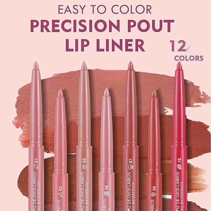 12 Colors Lip Liner Combo, Matte Lipstick Lip Liner Set, long-lasting Lip Pencil Waterproof & Non-Stick Cup, Smooth Texture High Pigmented Natural Lip Pen Makeup Gift