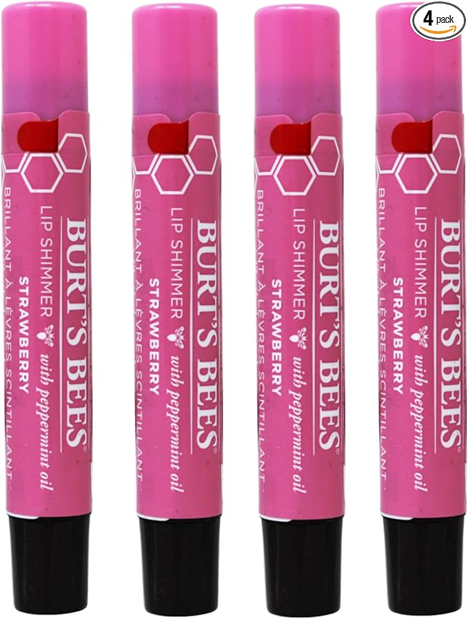 Burt's Bees Lip Shimmer Strawberry, 0.09 Ounce (Pack of 4)