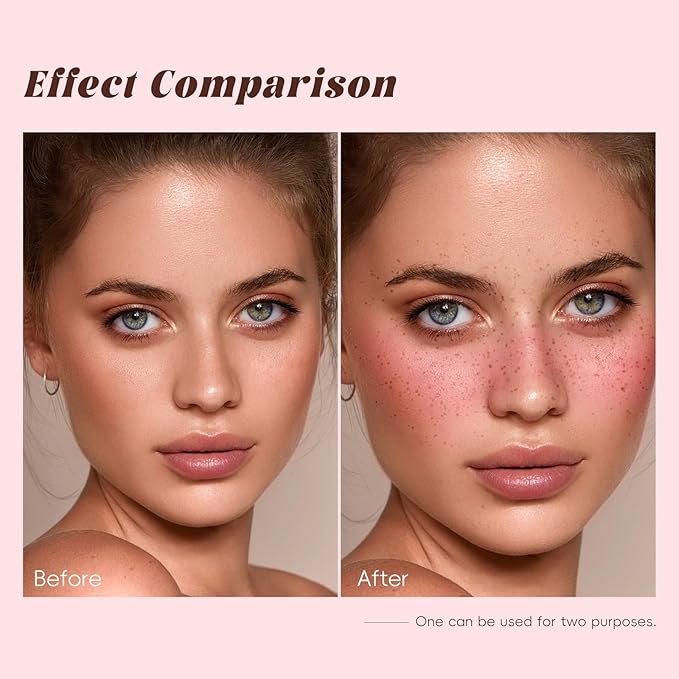 Freckle Blush Pen, 2in1 Light Brown Faux Freckle Stamp Pen Soft Pink Liquid Blush for Summer Sunkissed Makeup, Natural Lifelike Waterproof Long Lasting Quick Dry Fake Freck Tint Marker Pen01#