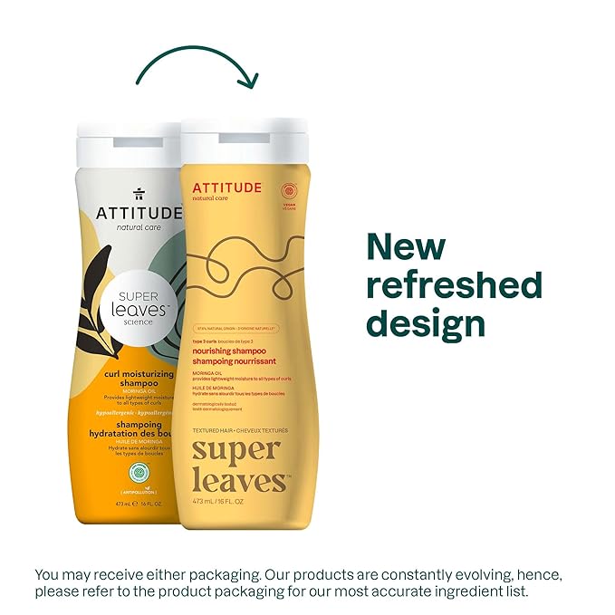 ATTITUDE Nourishing Shampoo for Curly Hair with Moringa Oil, EWG Verified, Vegan and Naturally Derived, 3a, 3b, 3c Curl Type, Provides Lightweight Moisture to Curls, 16 Fl Oz