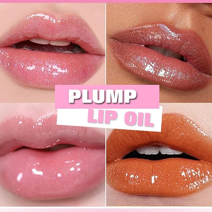 6 Pcs Colorful Fat Lip Oil Hydrating Lip Gloss Set with Long-lasting and Moisturizing Glass Water Lip Stain for Lip Care and Makeup