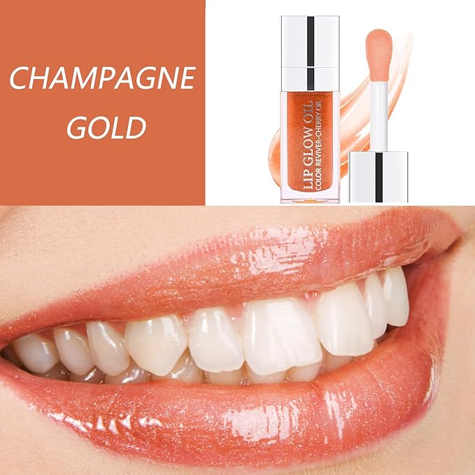 Lip Oil, Hydrating Lip Gloss Tinted Lip Balm Transparent Lip Care, Big Brush Head Glitter Shine, Long Lasting Nourishing Non-sticky Fresh Texture