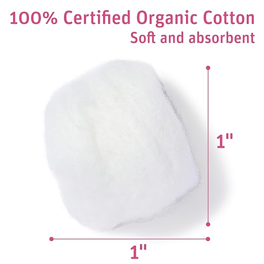 Simply Soft Premium Organic Cotton Balls, 600 Count (3 Bags) 100% Pure Cotton, Certified Organic, Hypoallergenic, Large, Soft & Absorbent for Beauty, Cosmetics, Skin Care, Lint Free