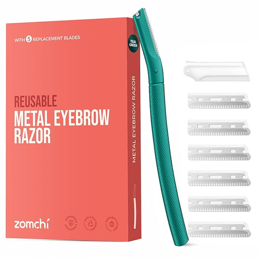 ZOMCHI Eyebrow Razor, Face Razors for Women&Men, Eyebrow Trimmer Shaper with Precision Cover, Facial Shaver with 6 Blades (Green)