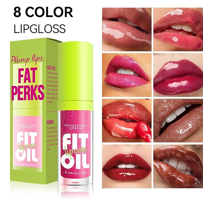 8 Colors Lip Oil Lip Glaze, Hydrating Lip Glow Oil Big Brush Head Shiny Moisturizing Lip Gloss, Long Lasting Non-sticky Fresh Transparent Tinted Plumping Lip Oil (# 02)