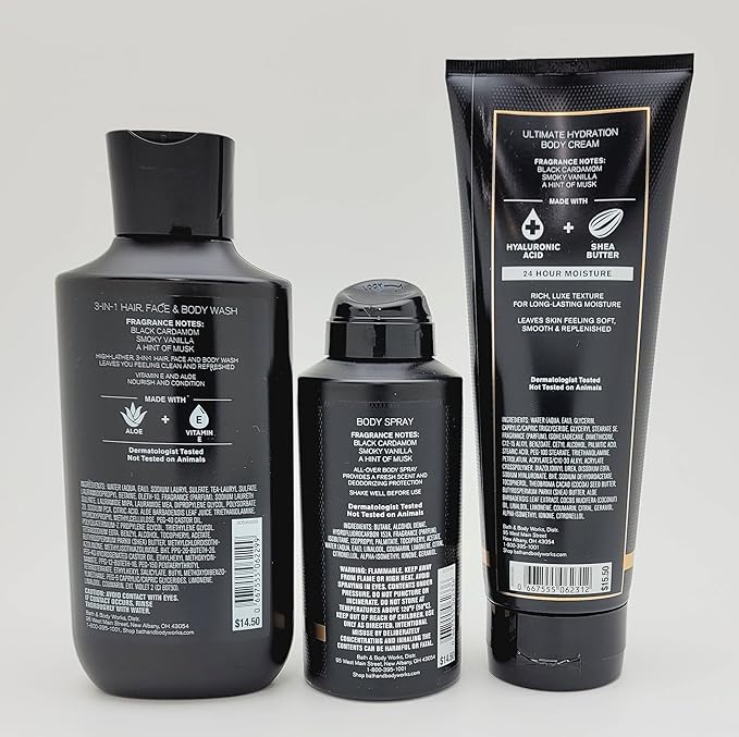 Bath & Body Works - Noir for Men 3-in-1 Hair, Face & Body Wash, Body Spray and Hydration Cream (2021)