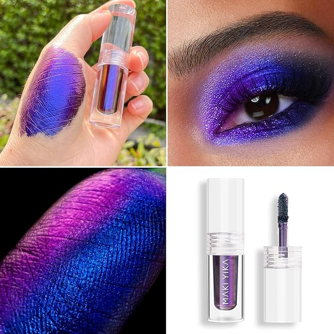 MAKI YIKA Glitter Eyeshadow Purple Liquid Multichrome Eyeshadows Long Lasting Metallic Chameleon Eye Shadow Holographic Eye Topper Glitters (#1 Twilight)