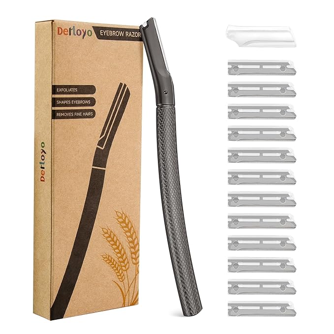 Eyebrow Razor with 12 Blades, Face Razors for Women and Men,Dermaplane Razor for Women Face, Facial Hair Removal for & Eyebrow Hair Removal - Black